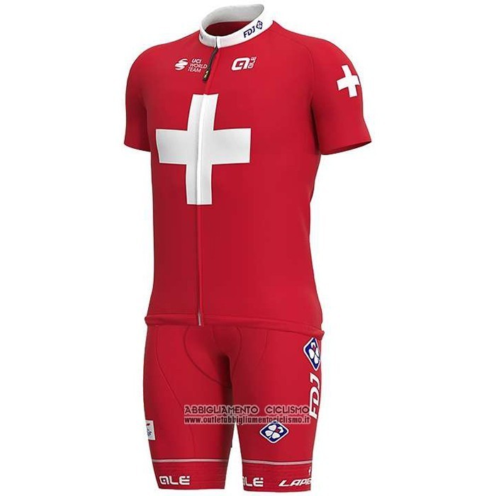 2020 Abbigliamento Ciclismo Groupama-FDJ Campione Svizzera Manica Corta e Salopette